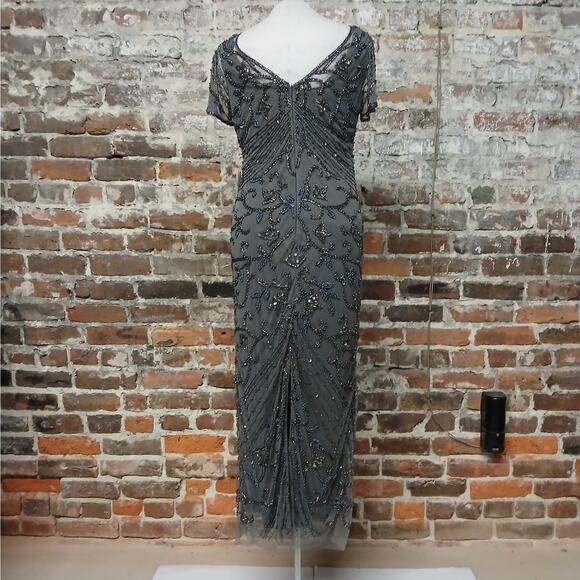 Pisarro Nights Illusion Beaded Mother of Bride Dress Women 8P Gray Wedding Party - Picture 9 of 13